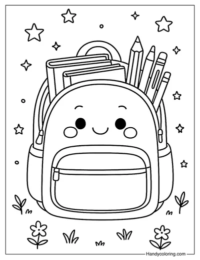 Happy Backpack Coloring Page