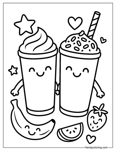 Happy Banana Smoothie Duo Coloring Page