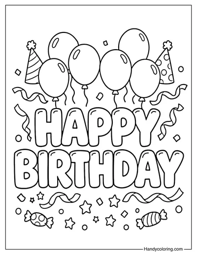 Happy Birthday Balloons Coloring Page