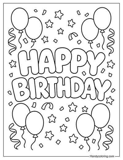 Happy Birthday Bubble Letters Coloring Page