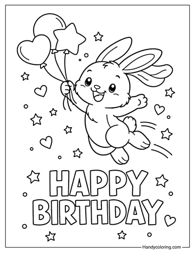 Happy Birthday Bunny Balloons Coloring Page