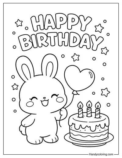 Happy Birthday Bunny Coloring Page