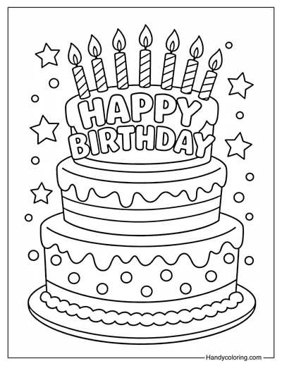 Happy Birthday Cake Coloring Page