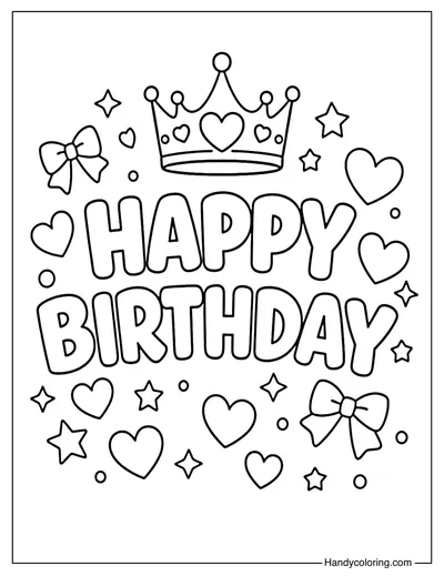 Happy Birthday Crown Princess Coloring Page