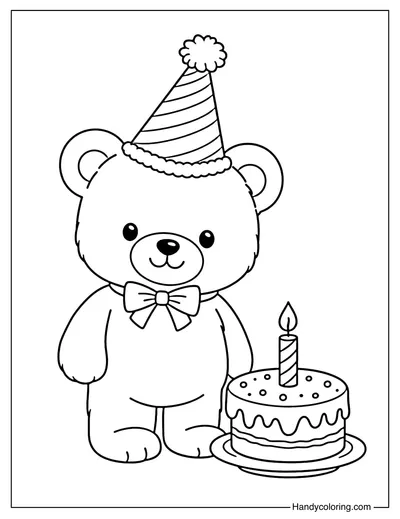 Happy Birthday Teddy Bear with Cake