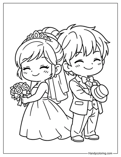 Happy Bride and Groom Coloring Page