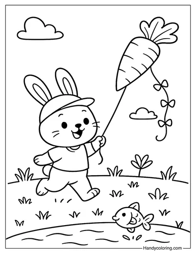 Happy Bunny Kite Coloring Page