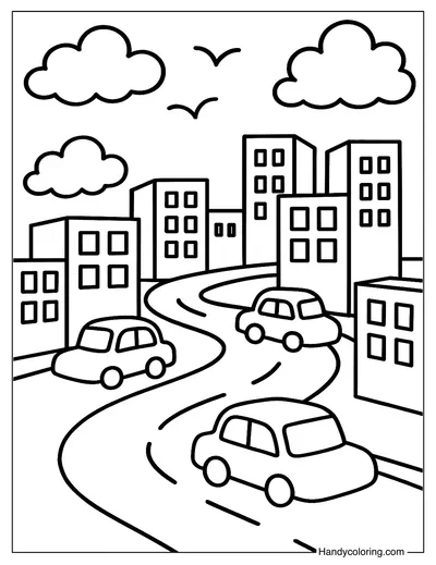 Happy Car City Coloring Page Printable