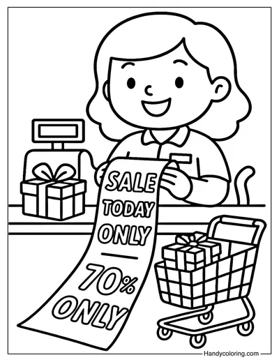 Happy Cashier Coloring Page