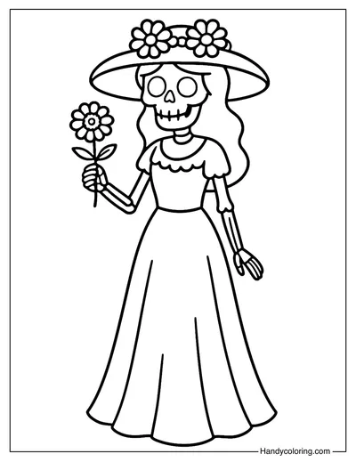 Happy Catrina Coloring Page