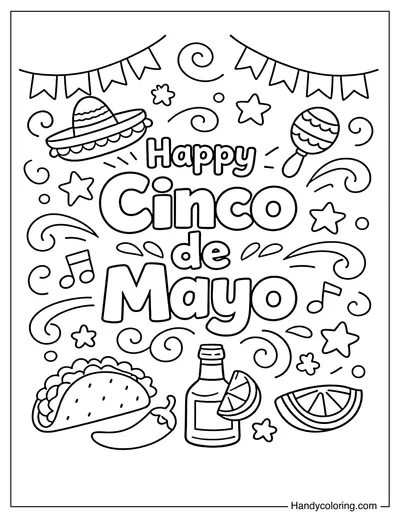 Happy Cinco de Mayo with Celebration Symbols