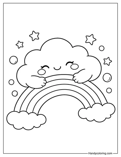 Happy Cloud Hugging Rainbow Coloring Page