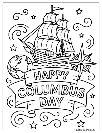 Happy Columbus Day Coloring Page