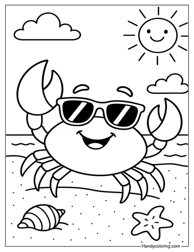 Happy Crab with Sunglasses Coloring Page