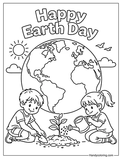 Happy Earth Day Kids Planting Tree
