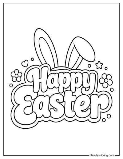 Happy Easter Bubble Letters Coloring Page