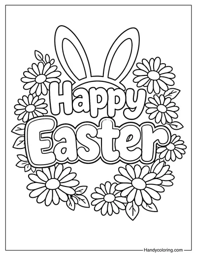 Happy Easter Bunny Ears Coloring Page