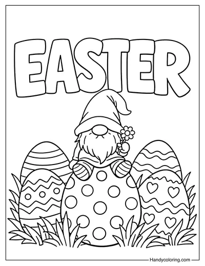 Happy Easter Gnome Coloring Page