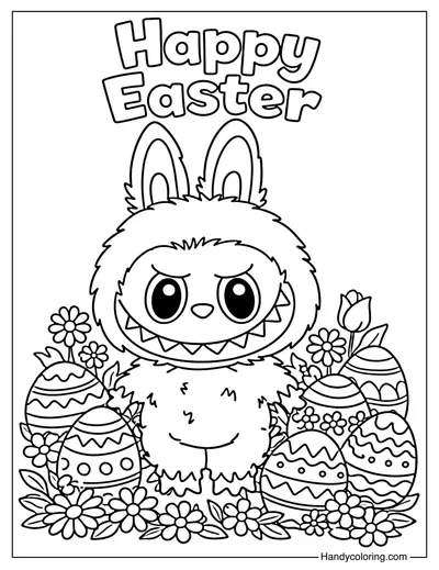 Happy Easter Labubu Coloring