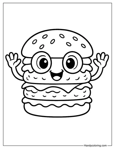 Happy Face Hamburger Coloring Page