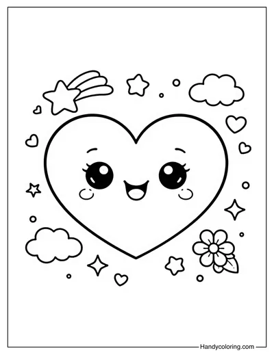 Happy Face Heart Coloring Page