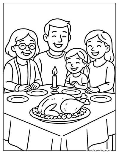 Happy Family Dinner Coloring Page