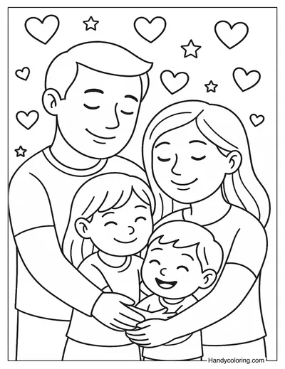 Happy Family Hug Coloring Page