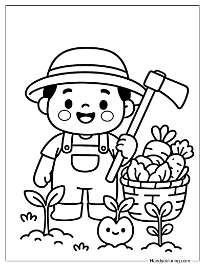 Happy Farmer Coloring Page