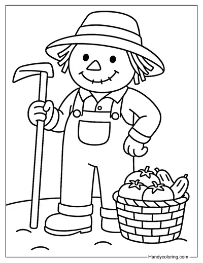 Happy Farmer Scarecrow Coloring Page