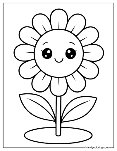 Happy Flower with Big Eyes Coloring Page