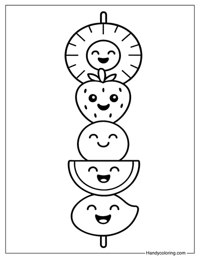 Happy Fruit Skewers Coloring Page