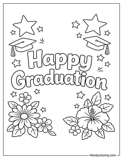 Happy Graduation with Flowers and Stars