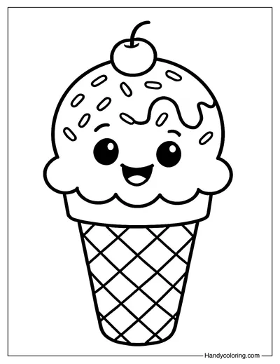 Happy Ice Cream Cone Coloring Page