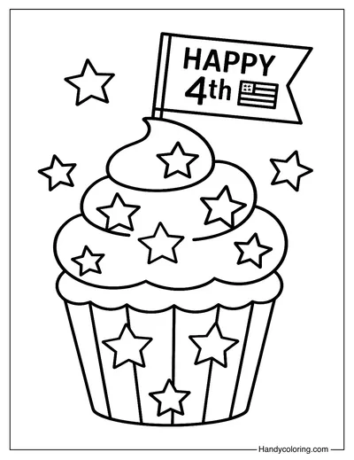 Happy July 4th Cupcake Coloring Page