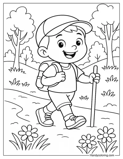 Happy Kid Hiking Coloring Page