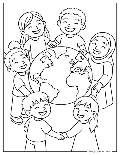 Happy Kids Around the Globe Coloring Page