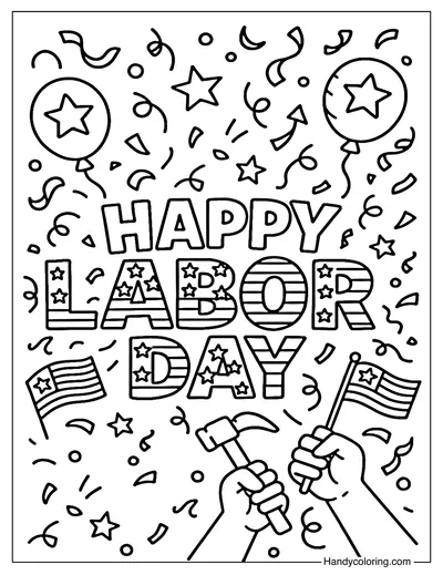Happy Labor Day Celebration Coloring Page