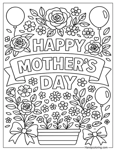 Happy Mother's Day Banner Coloring Page