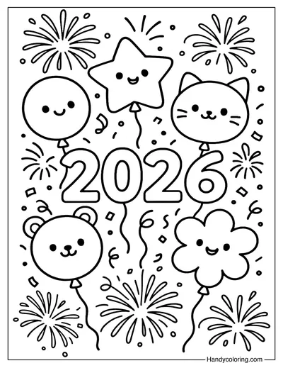 Happy New Year 2026 Coloring Page