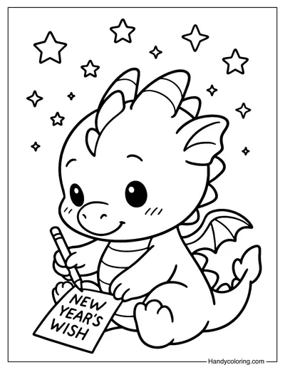 Happy New Year Baby Dragon Coloring Page