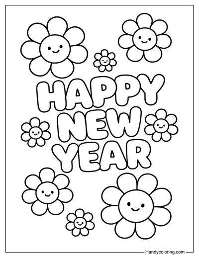Happy New Year Coloring Page PDF
