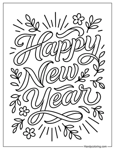 Happy New Year Coloring Page Ribbon