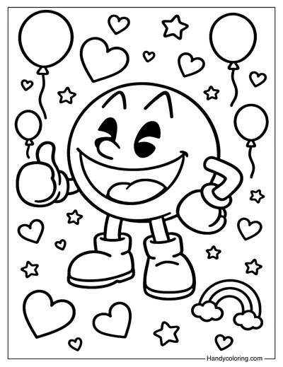 Happy Pac Man Coloring Page