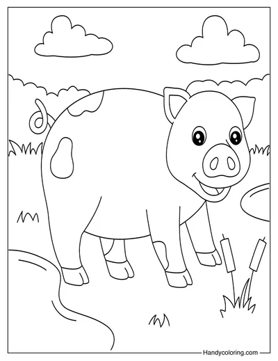 Happy Pig Coloring Page