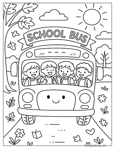 Happy School Bus Ride Coloring Page
