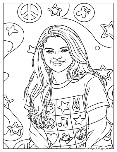 Happy Selena Gomez Coloring Page