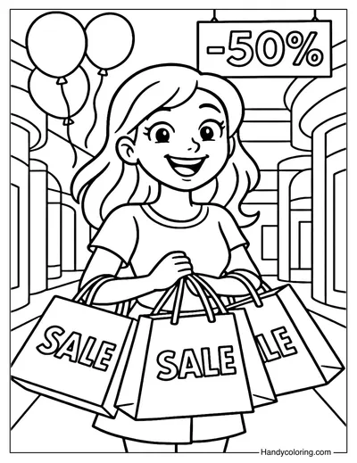 Happy Shopper Coloring Page