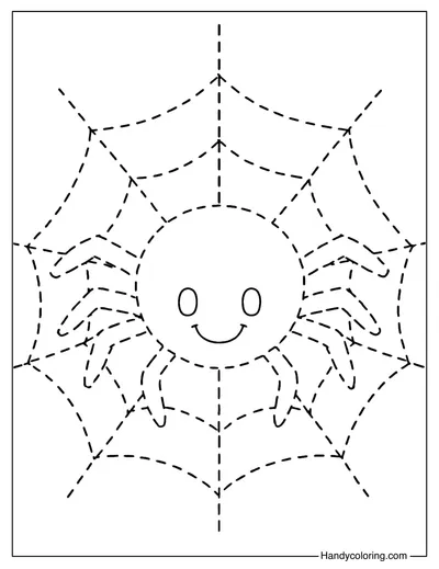 Happy Spider and Web Tracing Coloring Page
