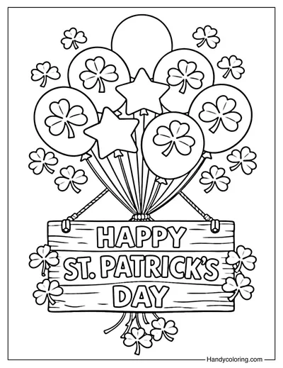 Happy St Patrick's Day Balloon Bouquet Coloring Page