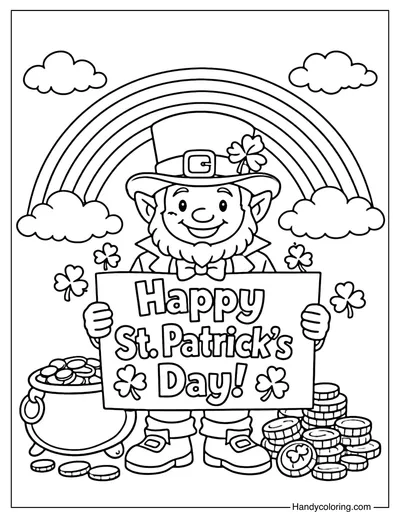 Happy St Patrick's Day Leprechaun Coloring Page